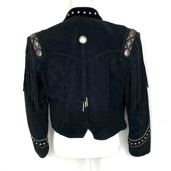 Vintage Pioneer Wear Women L Suede Leather Jacket Concho Fringe Studded Western - Picture 7 of 16